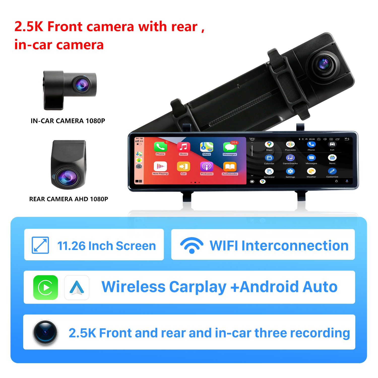Car Camera 2.5K UHD Dash Cam, WiFi Dash Camera for Cars, Front