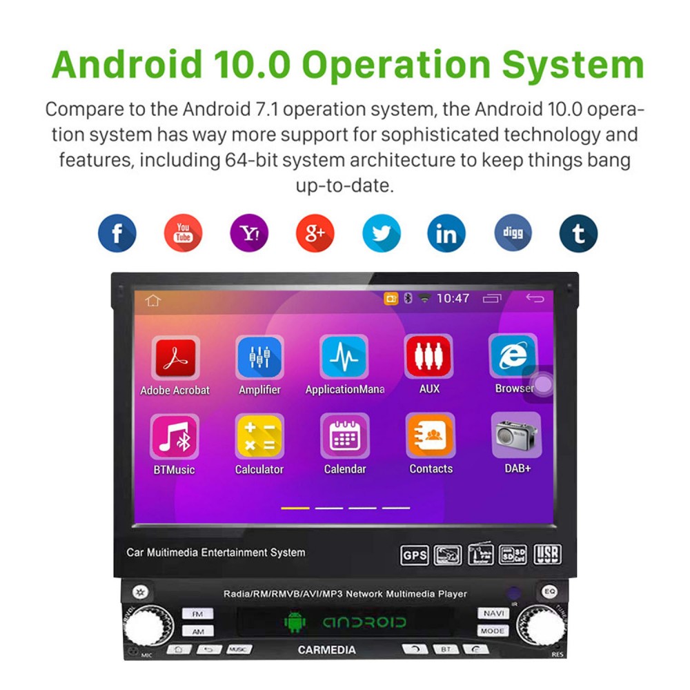 7 inch Android 10.0 Universal One DIN Car Radio GPS Navigation