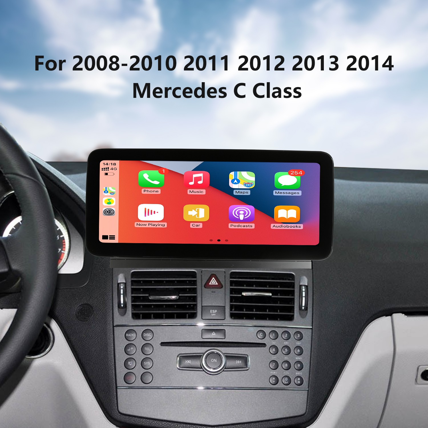 Carplay 12,3-дюймовый Android 11.0 для 2008-2010 2011 2012 2013 2014  Mercedes C Class W204 C180 C200 C230 C260 C280 C300 Радио GPS-навигационная  ...