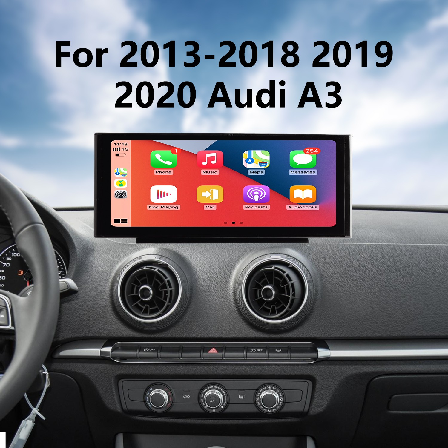 Carplay 12,3-дюймовый сенсорный экран Radio HD для 2013-2018 2019 2020 Audi  A3 GPS-навигационная система с WIFI Bluetooth USB Зеркальная связь заднего  вида AUX