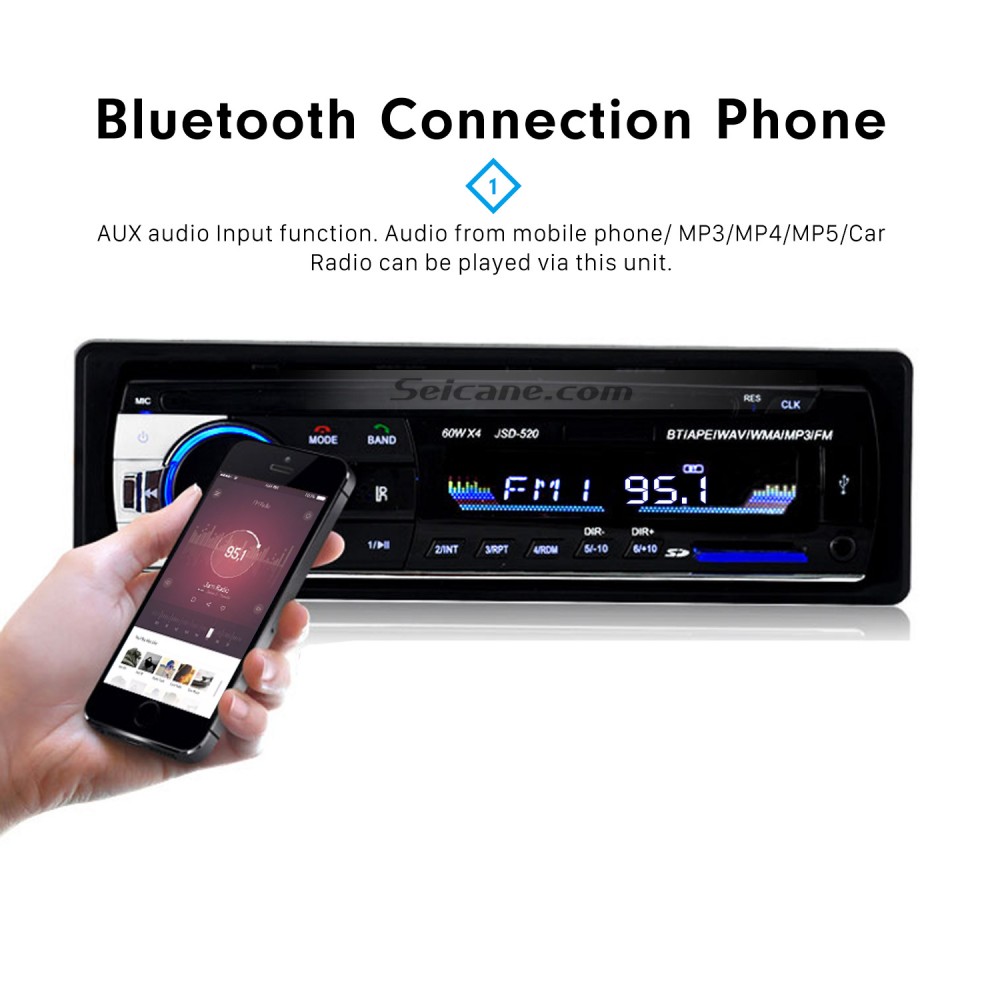 Универсальный Single Din Audio Bluetooth Handsfree Calls MP3-плеер  Автомобильная FM-стереосистема с 4-канальным выходом USB SD Remote Control  Aux