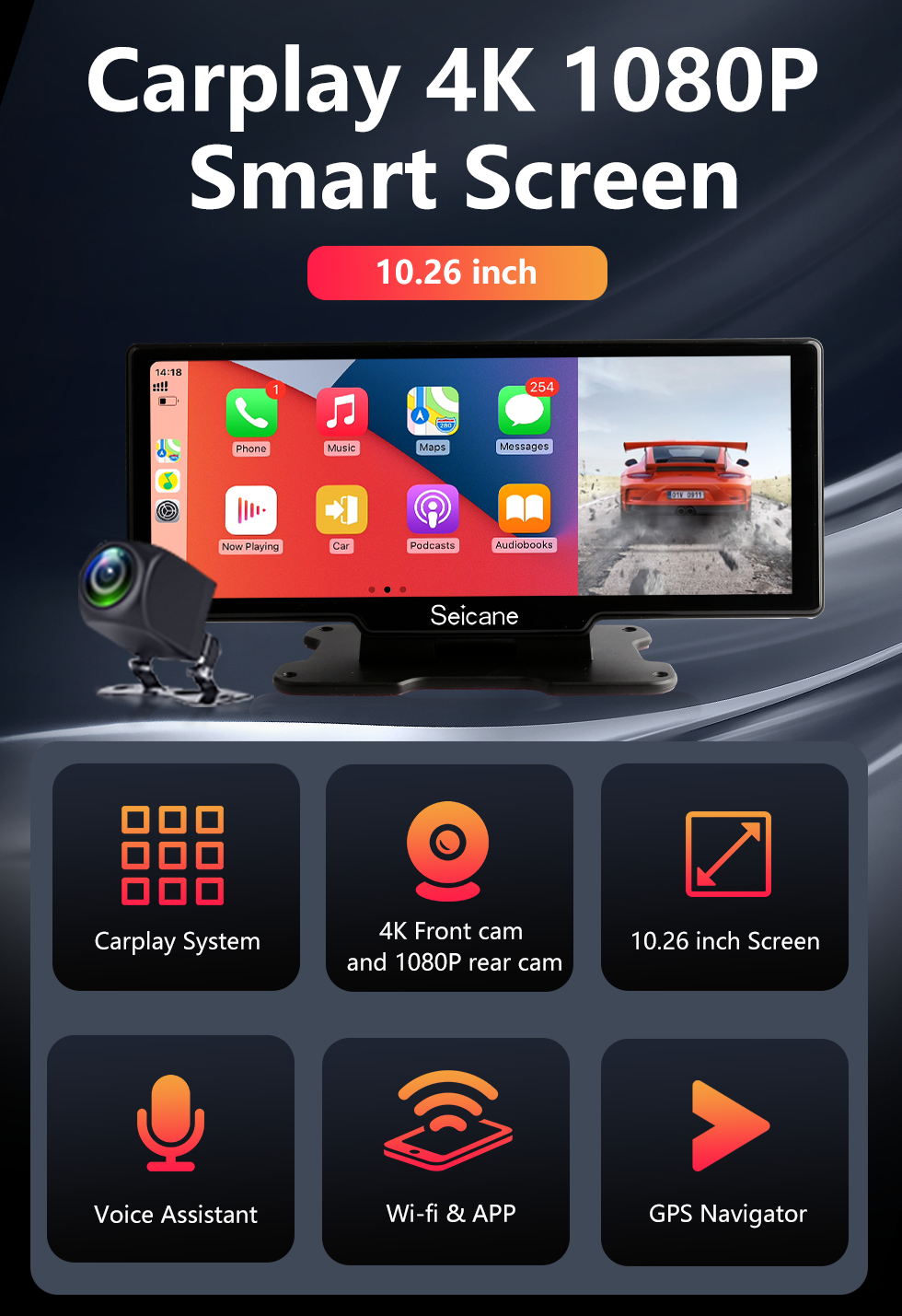 Autokameras mit Wireless Carplay und Android Auto, Dashcam 11.26'' Touch  Screen Full HD 1080P Autoradio mit Rückfahrkamera Support DVR FM AUX TF:  : Elektronik & Foto