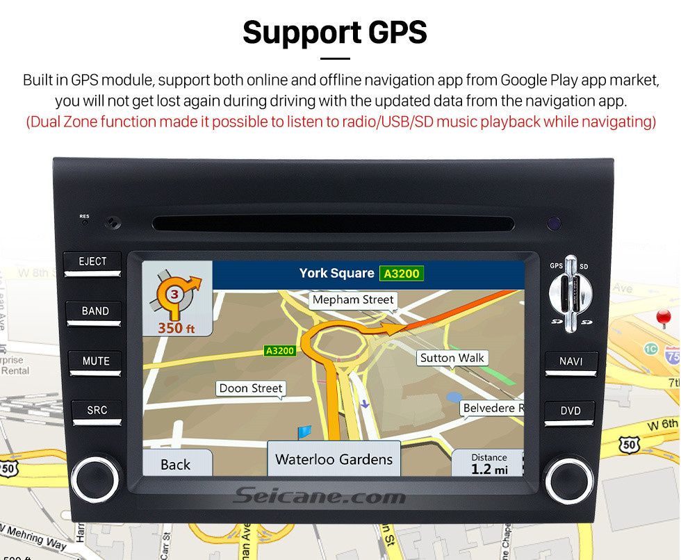 Seicane OEM Android 9.0 Reproductor de DVD Sistema de navegación GPS para 2005-2008 Porsche CAYMAN con HD 1080P Video Bluetooth Pantalla táctil Radio WiFi TV Cámara de respaldo Control del volante USB SD