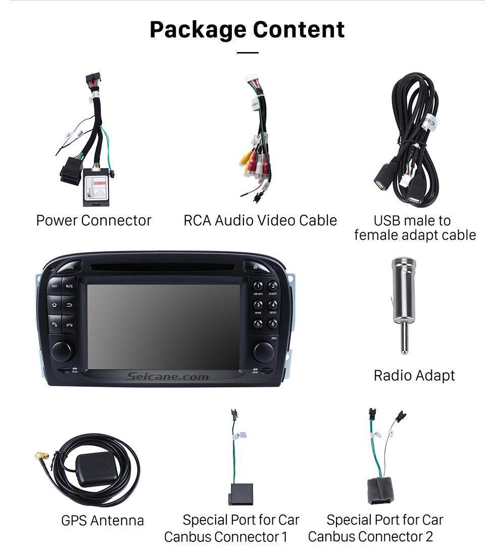 Seicane Lecteur dvd de voiture Android 10.0 7 pouces pour Mercedes SL R230 SL350 SL500 SL55 SL600 SL65 avec GPS Radio TV Bluetooth
