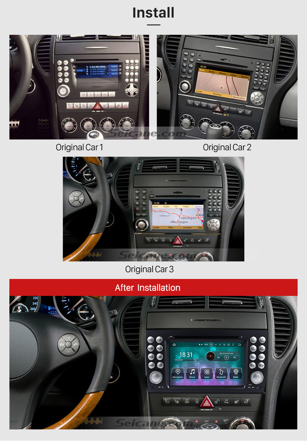Seicane OEM Android 10.0 Reproductor de DVD Sistema de navegación GPS para 2004-2012 Mercedes-Benz SLK W171 R171 con HD 1080P Video Bluetooth Pantalla táctil Radio WiFi TV Cámara de respaldo Control del volante USB SD