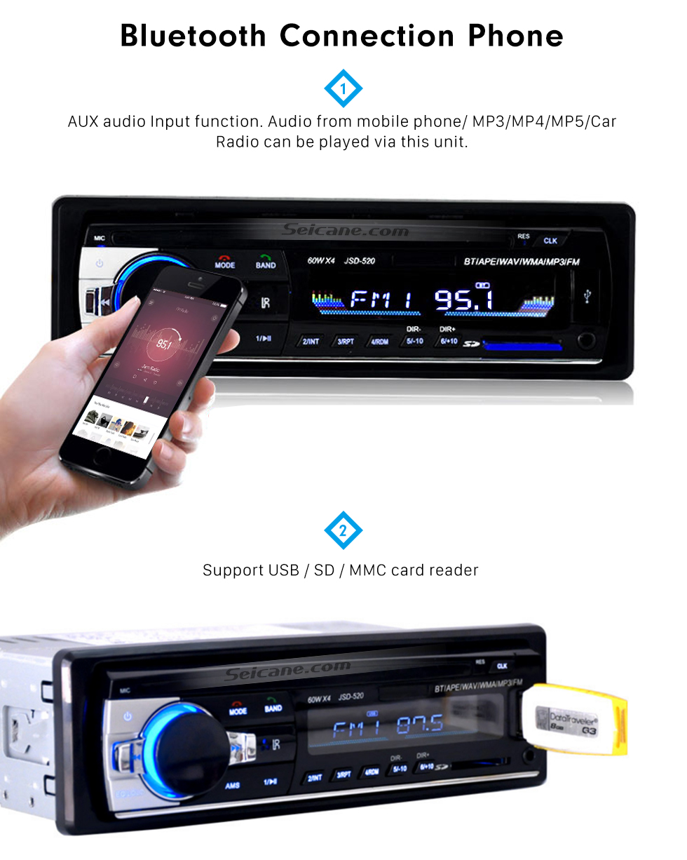 Kosmisch vergroting gat Universal Single 1 Din Bluetooth Handsfree Calls MP3 Player FM Radio 4  Channel Output USB SD Remote Control Aux