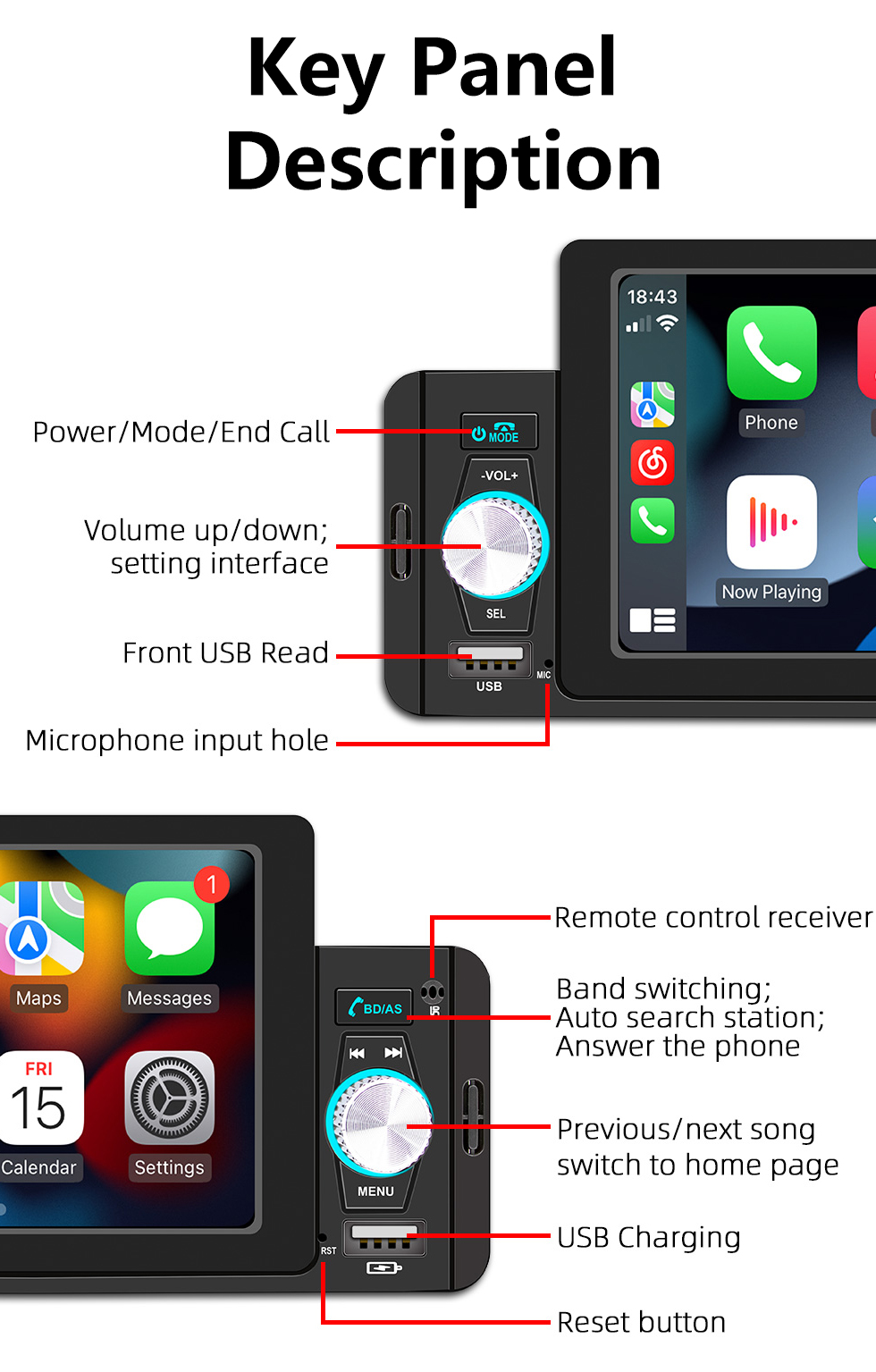 Seicane Reproductor MP5 para automóvil con soporte de pantalla digital de 7 pulgadas Radio FM Tarjeta TF Navegación GPS Sistema de audio Bluetooth Soporte Cámara retrovisora AUX DVR