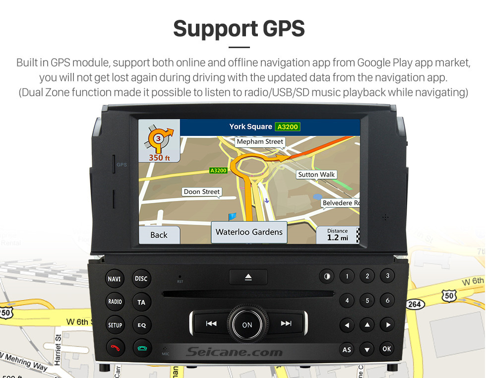 Seicane Android 9.0 DVD Player Sistema de Navegação GPS 2007-2011 Mercedes-Benz Classe C W204 C180 C200 C230 C30 com Controle de Volante Link de Espelho Controle Bluetooth Wifi Câmera de Backup OBD2 DAB DVR