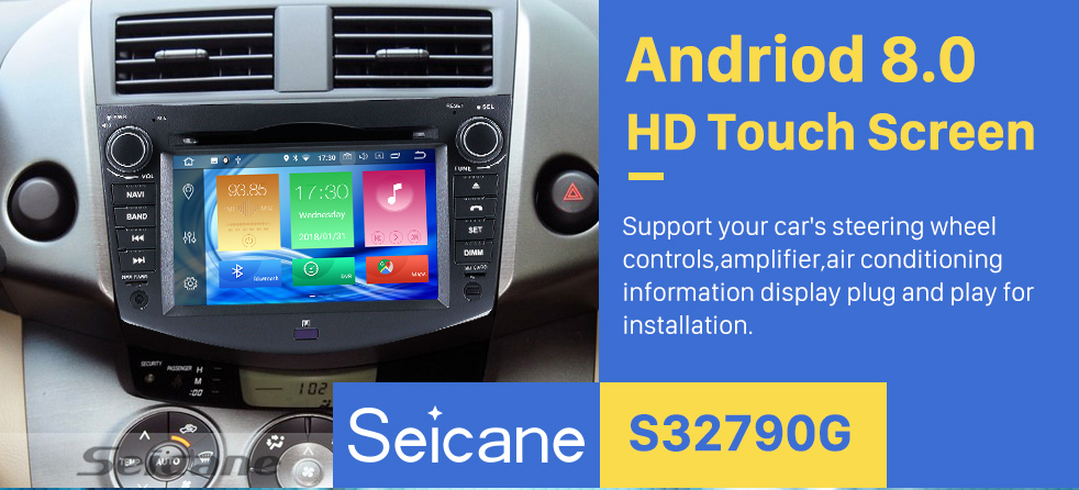 Seicane HD Touchscreen 2006-2012 Toyota Rav4 Android 8.0 Radio DVD GPS navigation system Bluetooth OBD2 DVR Rearview Camera 1080P Steering Wheel Control 3G WIFI 