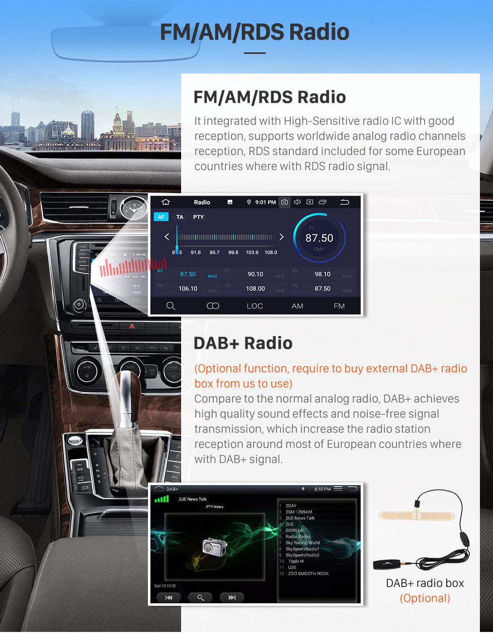Seicane Aftermarket 7 Zoll Android 9.0 2007-2016 Fiat Ducato / Peugeot Boxer Radio DVD-Player GPS-Navigationssystem mit Bluetooth 3G Wifi Spiegelverbindung Lenkradsteuerung Rückfahrkamera DVR OBD2 DAB +