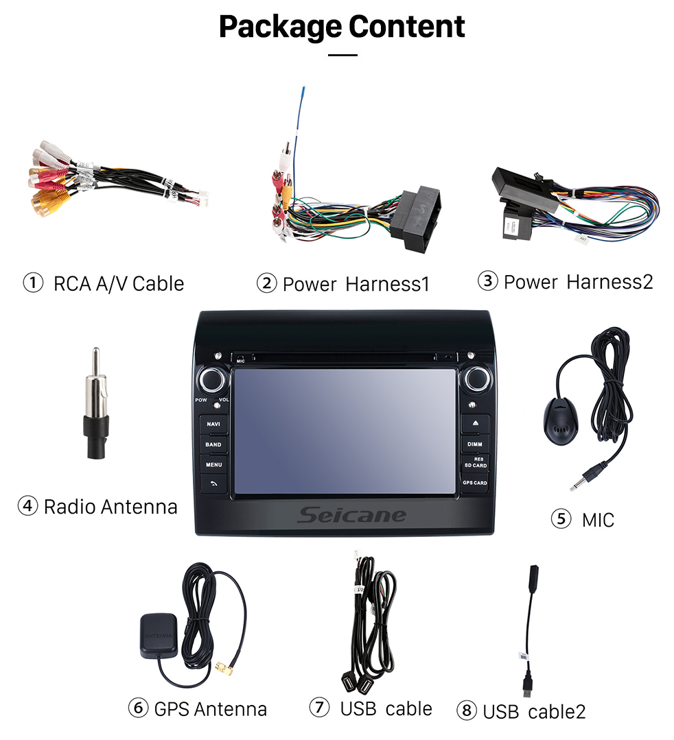 Seicane Aftermarket 7 pouces Android 9.0 2007-2016 Fiat Ducato / Peugeot Boxer Radio Lecteur DVD Système de navigation GPS avec Bluetooth 3G Wifi Lien miroir Commande au volant Caméra de recul DVR OBD2 DAB +