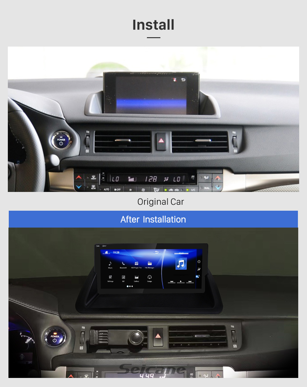 Seicane Para 2011 2012 2013 2014 2015 2016 2017 2018 2019 Lexus CT200 Versión alta Android 10.0 HD Pantalla táctil Radio de navegación GPS de 10.25 pulgadas con soporte Bluetooth USB Carplay SWC DVR