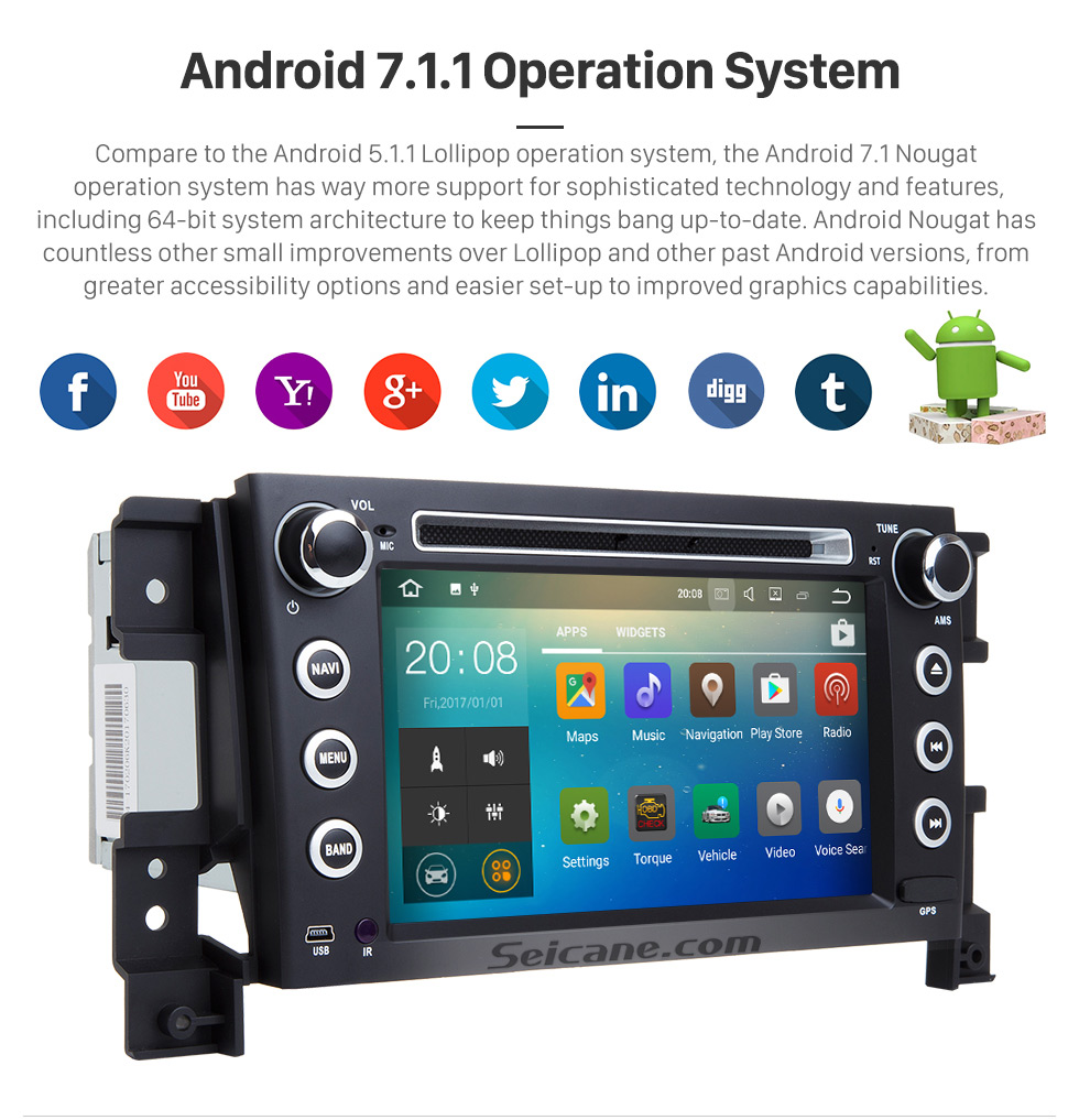Seicane Android 7.1 sistema de navegación GPS para 2005-2011 SUZUKI GRAND VITARA con Reproductor DVD Pantalla táctil Radio Bluetooth WiFi TV IPOD HD 1080P Vídeo cámara de reserva Control del volante USB SD