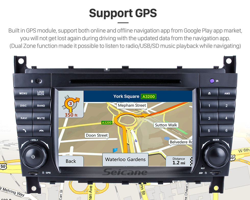 Seicane Pur Android 9.0 Autoradio DVD GPS appui tête pour 2004-2011 Mercedes Benz CLK Class W209 CLK270 CLK320 CLK350 CLK500 CLK550 avec Radio RDS Bluetooth 3G WiFi Lien miroir OBD2