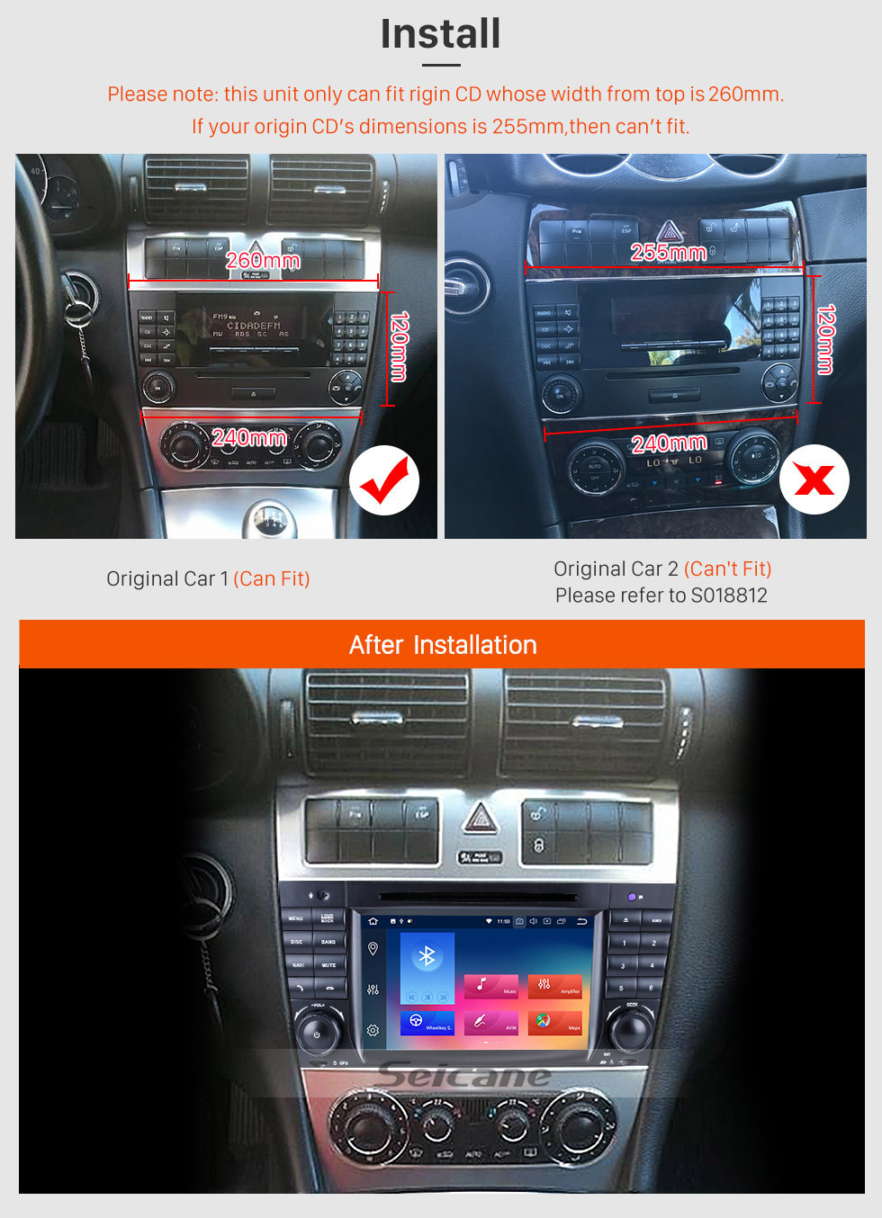 Seicane Pur Android 9.0 Autoradio DVD GPS appui tête pour 2004-2011 Mercedes Benz CLK Class W209 CLK270 CLK320 CLK350 CLK500 CLK550 avec Radio RDS Bluetooth 3G WiFi Lien miroir OBD2