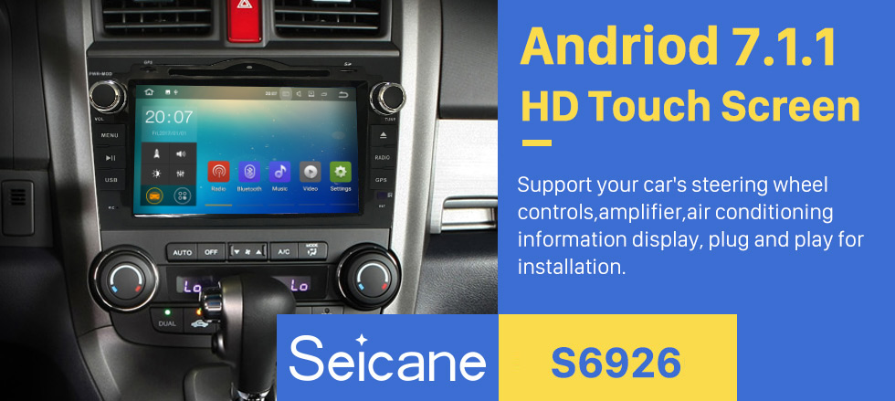 Seicane 8 pulgadas 2006-2011 Honda CRV Android 7.1 DVD de navegación estéreo del coche con 4G WiFi Radio RDS Bluetooth Enlace de espejo OBD2 cámara de visión trasera Control del volante 1080P Video