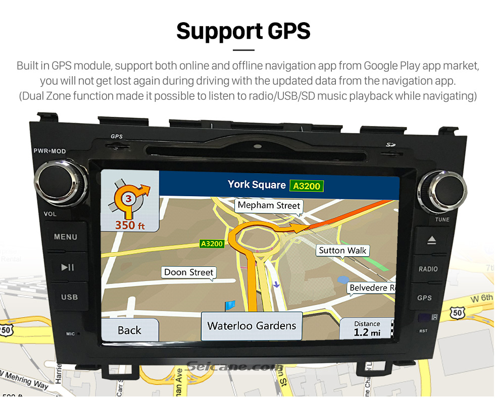 Seicane 8 pulgadas 2006-2011 Honda CRV Android 7.1 DVD de navegación estéreo del coche con 4G WiFi Radio RDS Bluetooth Enlace de espejo OBD2 cámara de visión trasera Control del volante 1080P Video