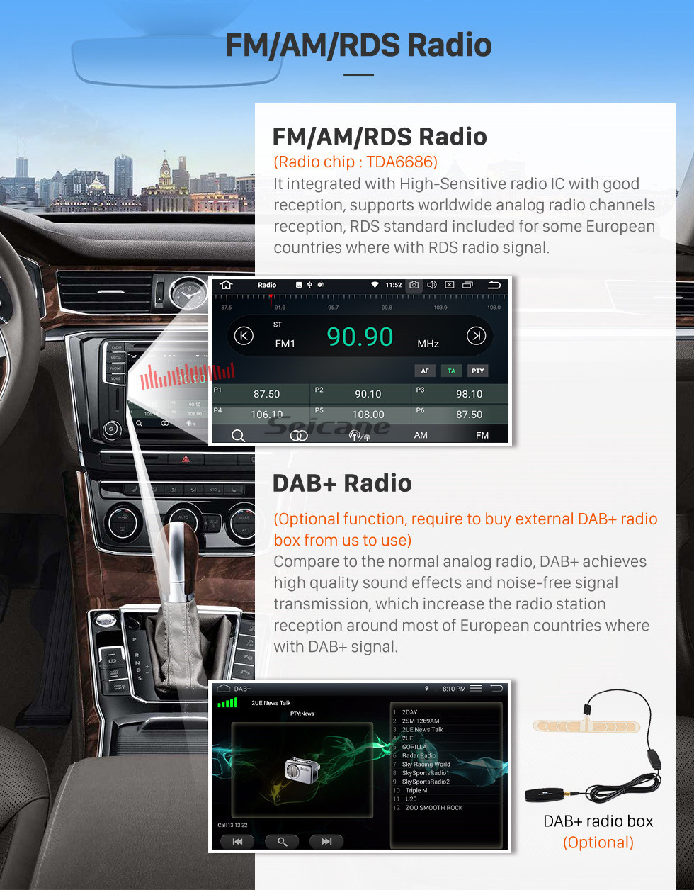Seicane 8 дюймов 2007-2011 Toyota RAV4 Android 10.0 GPS-навигатор Радио Bluetooth Музыка AUX HD Поддержка сенсорного экрана Цифровое ТВ Carplay DVR DAB + TPMS