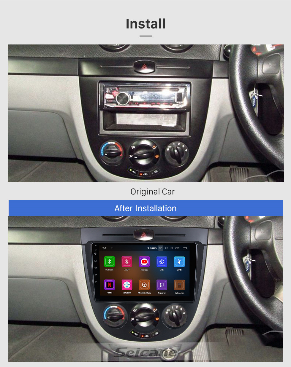 Seicane OEM Android 11.0 para 2003-2008 Chevrolet Optra / 2004-2008 Buick Excelle hatchback HRV aire acondicionado manual Radio con Bluetooth 9 pulgadas HD Pantalla táctil Sistema de navegación GPS Carplay support DSP