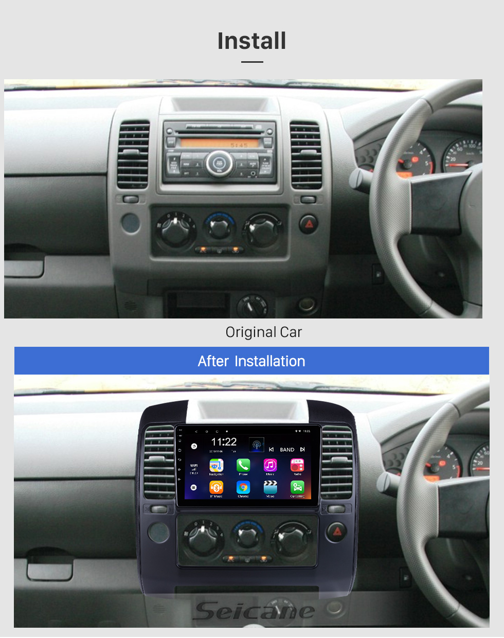 Seicane Écran tactile Android 10.0 HD 9 pouces pour 2006-2012 NISSAN NAVARA Radio Système de navigation GPS avec support Bluetooth Carplay
