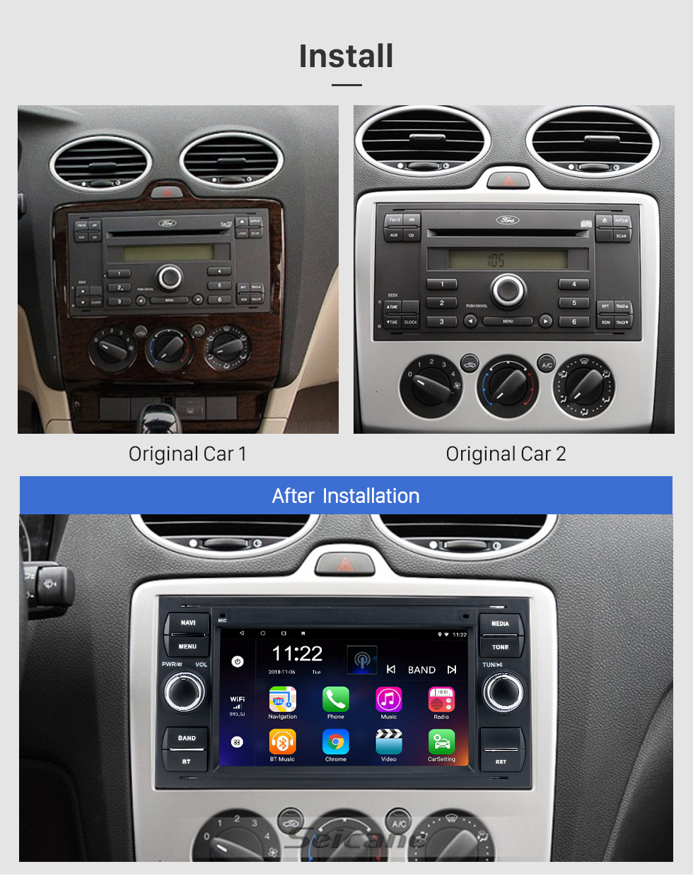 Seicane 2005 Ford Fiesta Form Android 10.0 Aftermarket Radio GPS-Navigationssystem mit DVD-Player Bluetooth HD 1024 * 600 Touchscreen OBD2 DVR Rückfahrkamera TV 1080P Video 4G WIFI Lenkradsteuerung USB-Spiegelverbindung