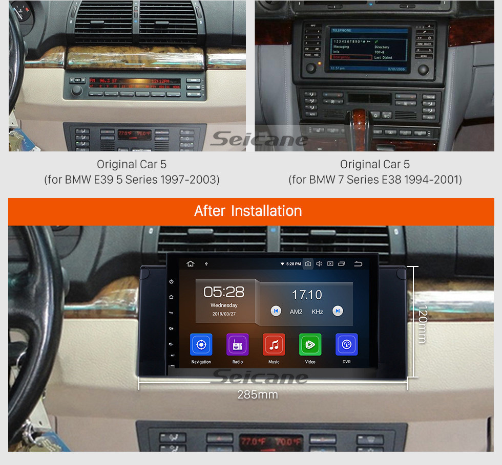 Seicane 9 Inch in Dash Android 11.0 for 2002-2004 BMW 5 Series E39 520i 523i 525i M5 BMW 7-serie E38 BMW X5 E53 BMW M5 Range Rover GPS Navigation System with HD Touch Screen 3G WiFi TPMS USB DVR OBDII Rear Camera AUX