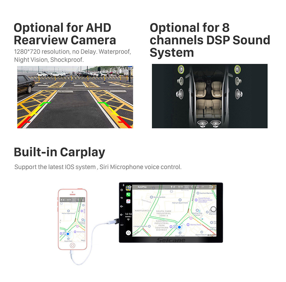 Seicane OEM Android 10.0 pour 2008-2012 Hyundai i20 Radio avec Bluetooth 9 pouces HD à écran tactile Système de navigation GPS Carplay support DSP