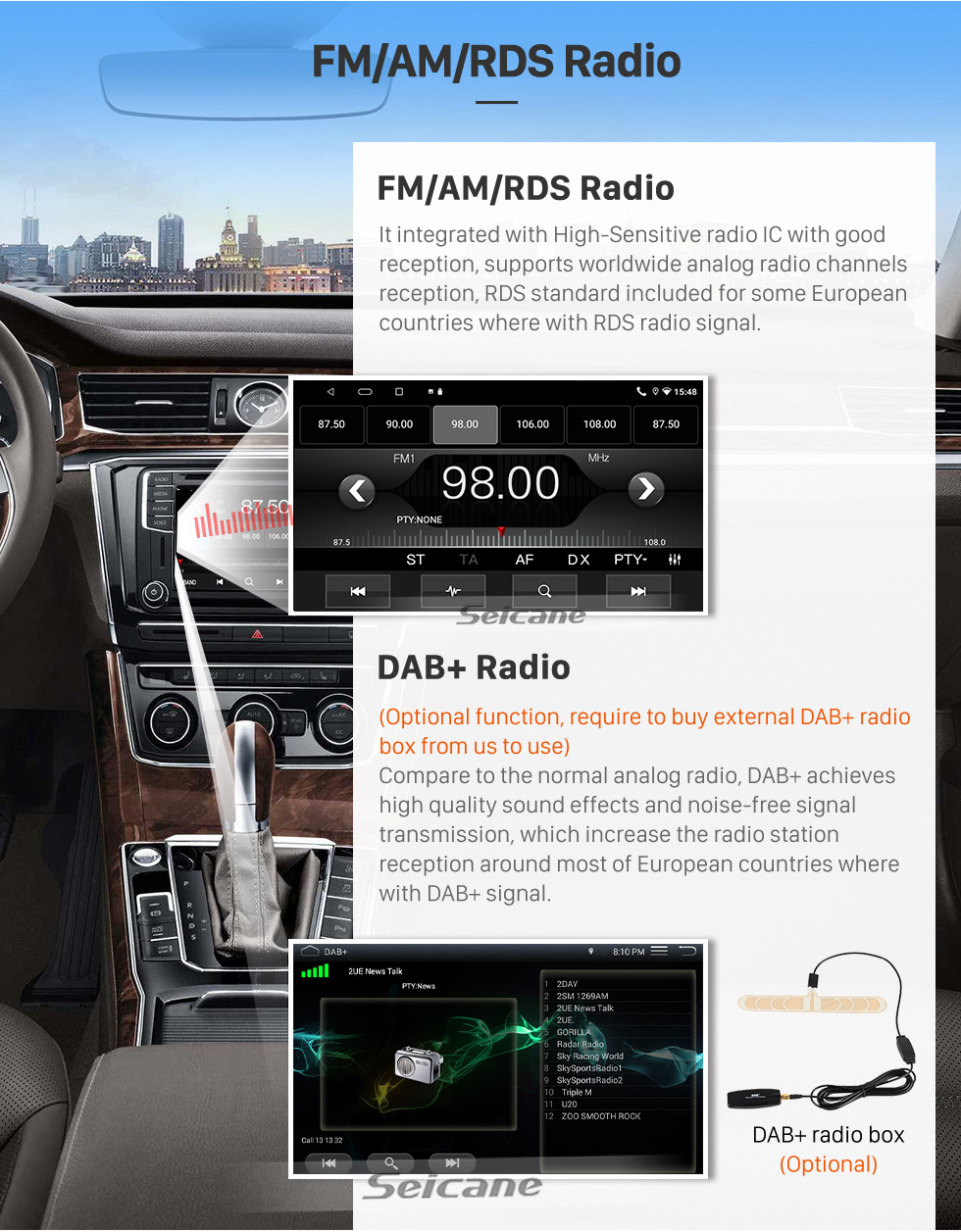 Seicane OEM 9 polegadas Android 10.0 Para 2004-2008 Volkswagen Touran Radio com Bluetooth HD Touchscreen Sistema de navegação GPS com suporte para Carplay DAB +