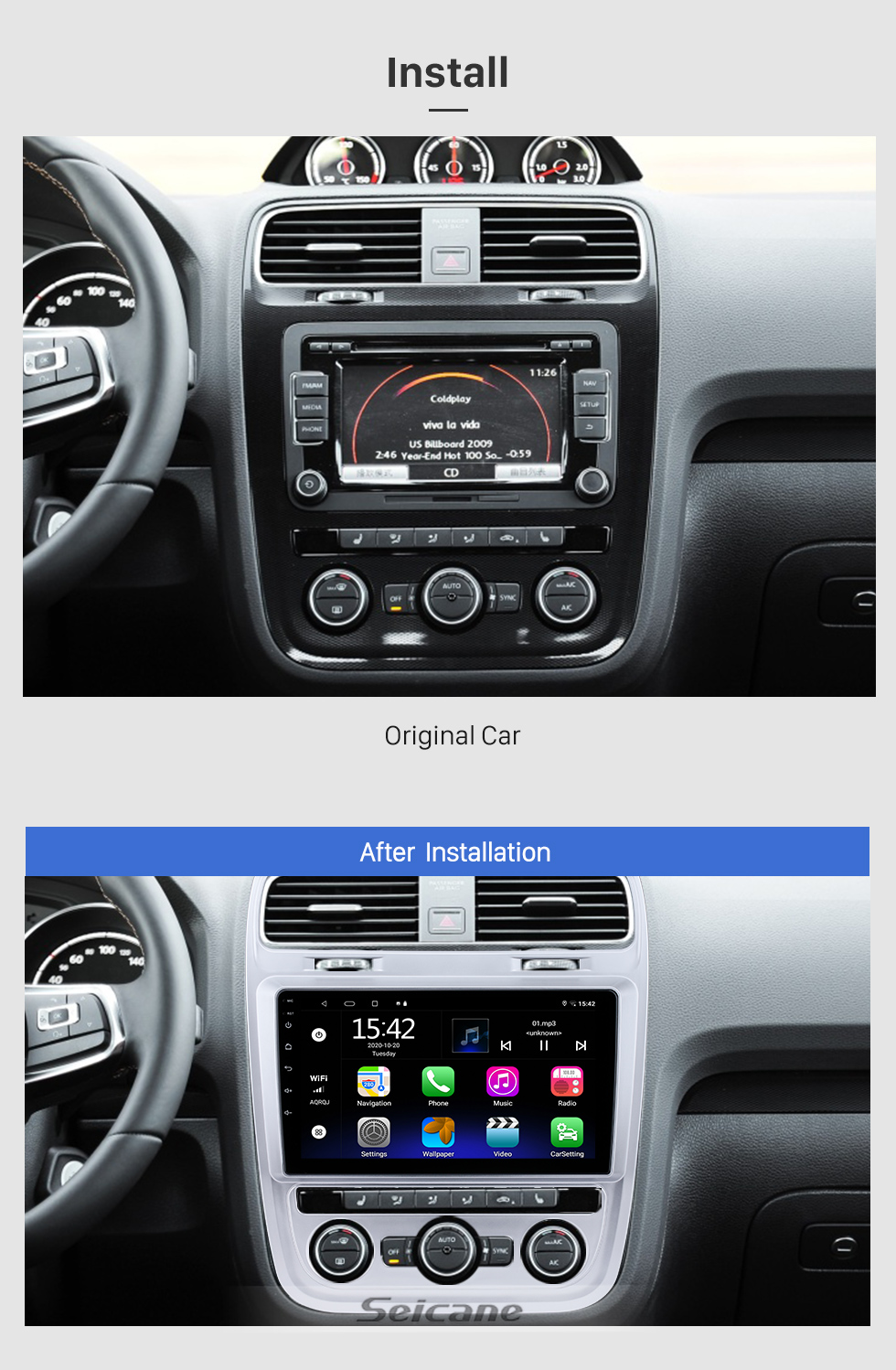 9 pouces HD écran tactile Android pour 2015 VW Volkswagen Scirocco Auto A/C  autoradio avec système de navigation GPS Bluetooth Carplay