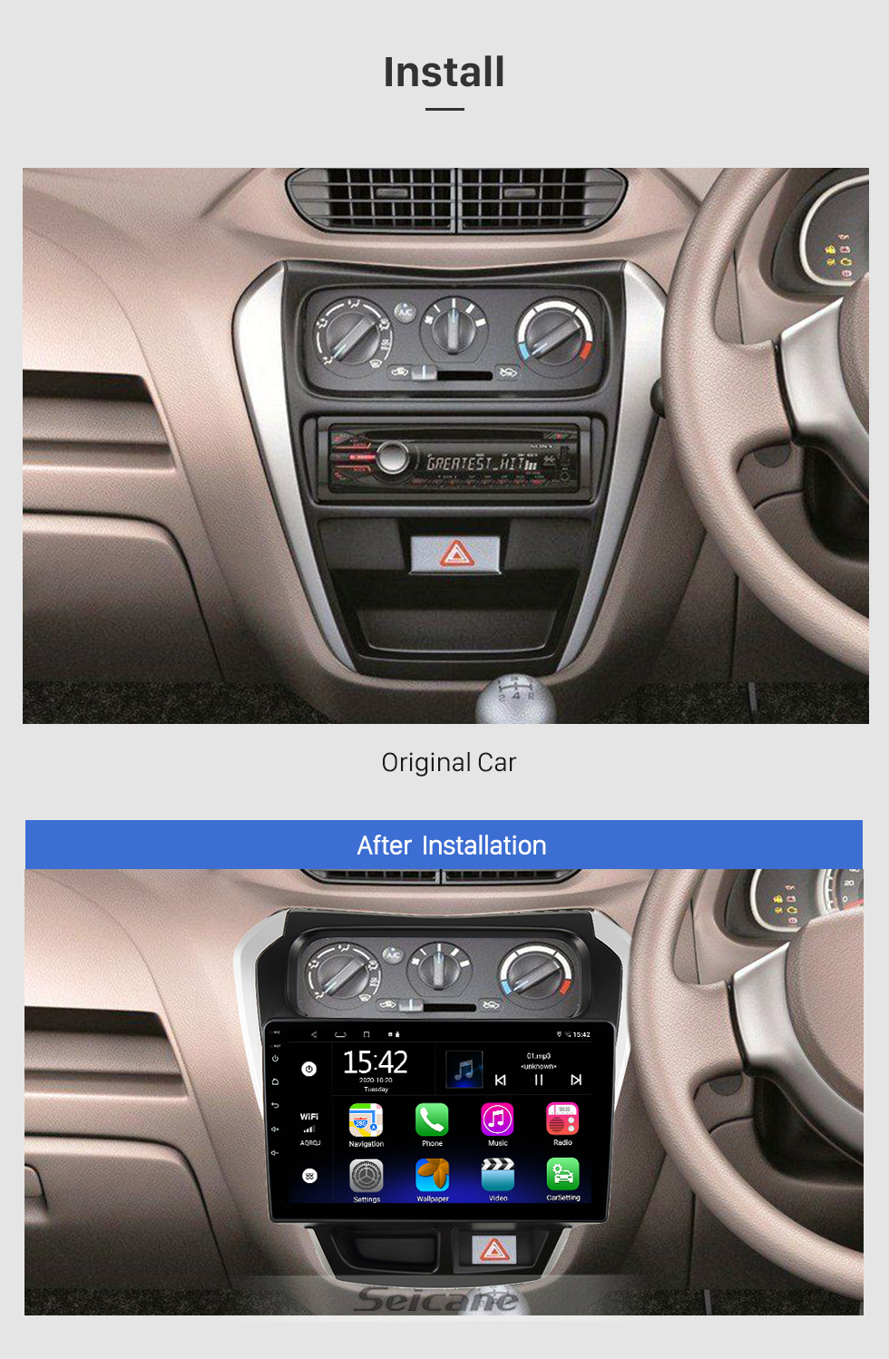 Seicane For 2014 Suzuki Alto 800 Radio Android 10.0 HD Touchscreen 9 inch GPS Navigation System with Bluetooth support Carplay DVR