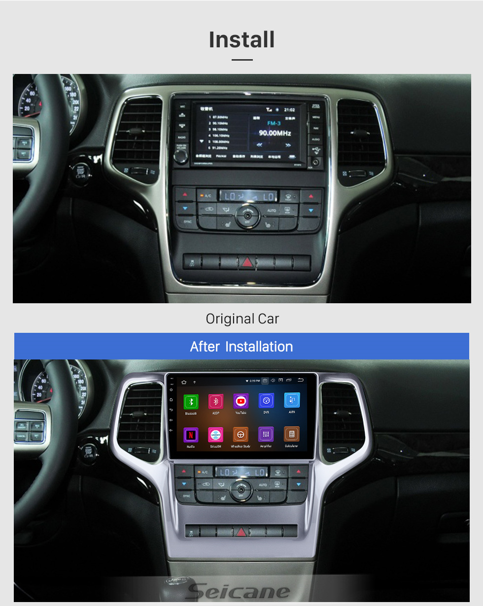 Seicane 2008 2009 2010 2011 2012 Jeep Grand Cherokee 9 pulgadas Andriod 13.0 HD Touchsreen Radio para automóvil Sistema de navegación GPS con soporte Bluetooth Carplay