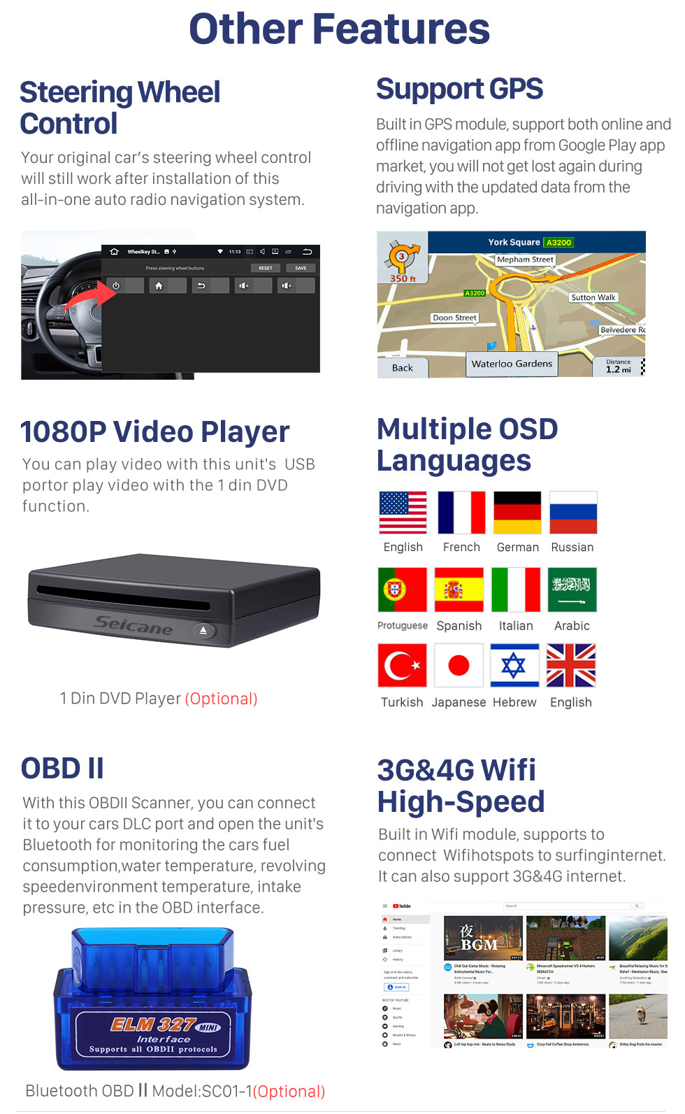 Seicane Android 10.0 2005-2011 Seat Leon GPS DVD-плеер в радиосистеме Dash с сенсорным экраном HD Bluetooth 3G WiFi Зеркальная связь OBD2 DVR Резервная камера