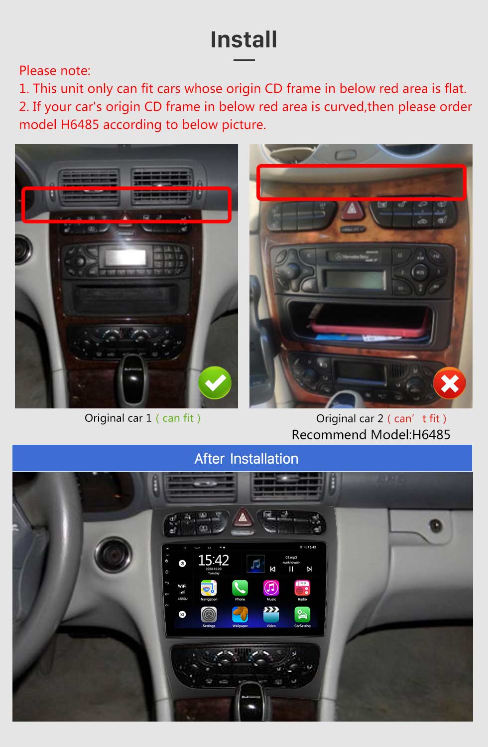 Seicane 9 polegadas Android 10.0 BENZ C CLASS (W203) 2002-2004 BENZ CLK-CLASS (W209) 2002-2006 Bluetooth GPS Navegação Suporte de rádio do carro WIFI DVR Câmera retrovisora TV digital Controle de volante