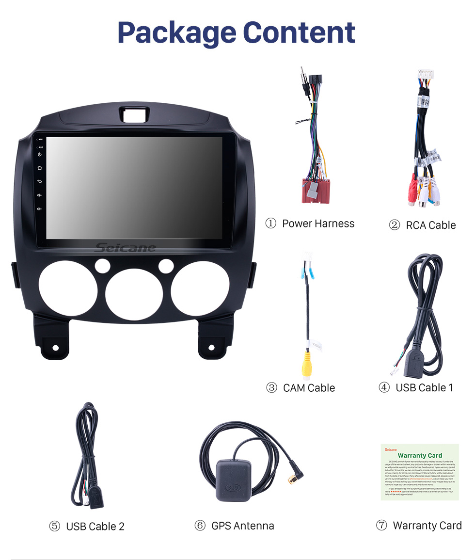 OEM HD Touchscreen GPS navigation system Android 10.0 for 2007-2014 Mazda 2 Support Radio Vedio Remote Control Bluetooth