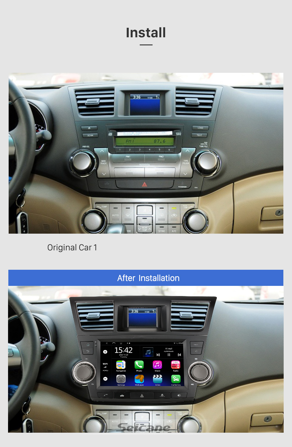 Seicane OEM Android 13.0 de 9 pulgadas para TOYOTA Highlander Radio 2009-2014 con sistema de navegación GPS con pantalla táctil Bluetooth HD compatible con Carplay DAB +