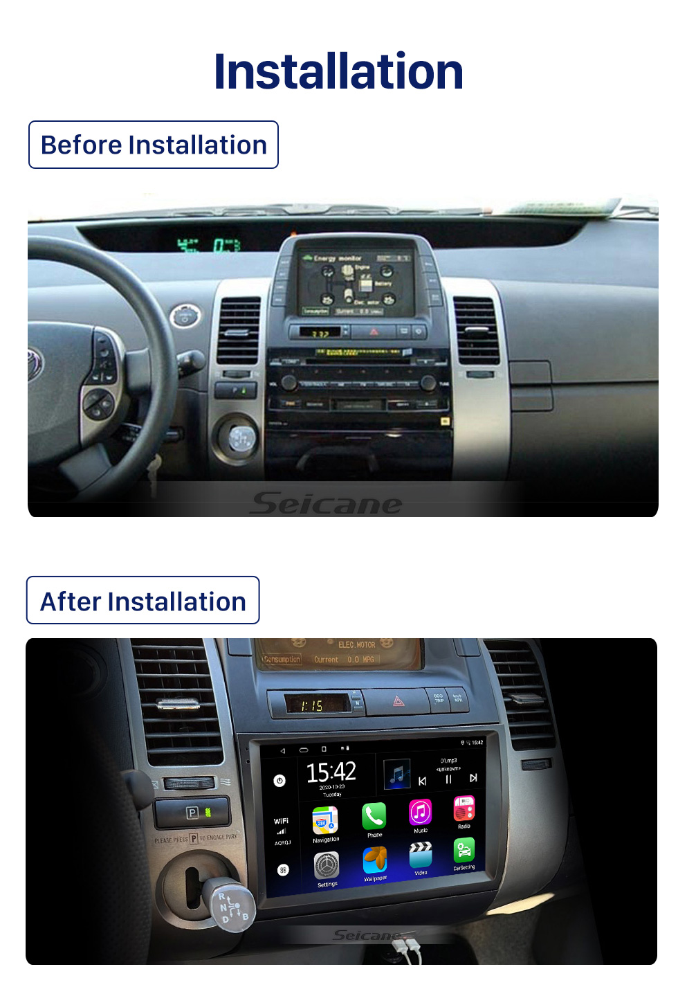Seicane 9 pulgadas Android 12.0 Wireless Carplay Radio Head Unit para 2003-2009 TOYOTA PRIUS 20 Soporte GPS Pantalla táctil Bluetooth AHD Cámara