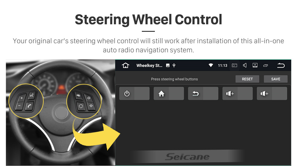 Seicane 9-дюймовый мультимедийный плеер Android 13.0 для Chrysler PT Cruiser 2010 года с сенсорным экраном Bluetooth WiFi Поддержка GPS Navi DVR камера заднего вида