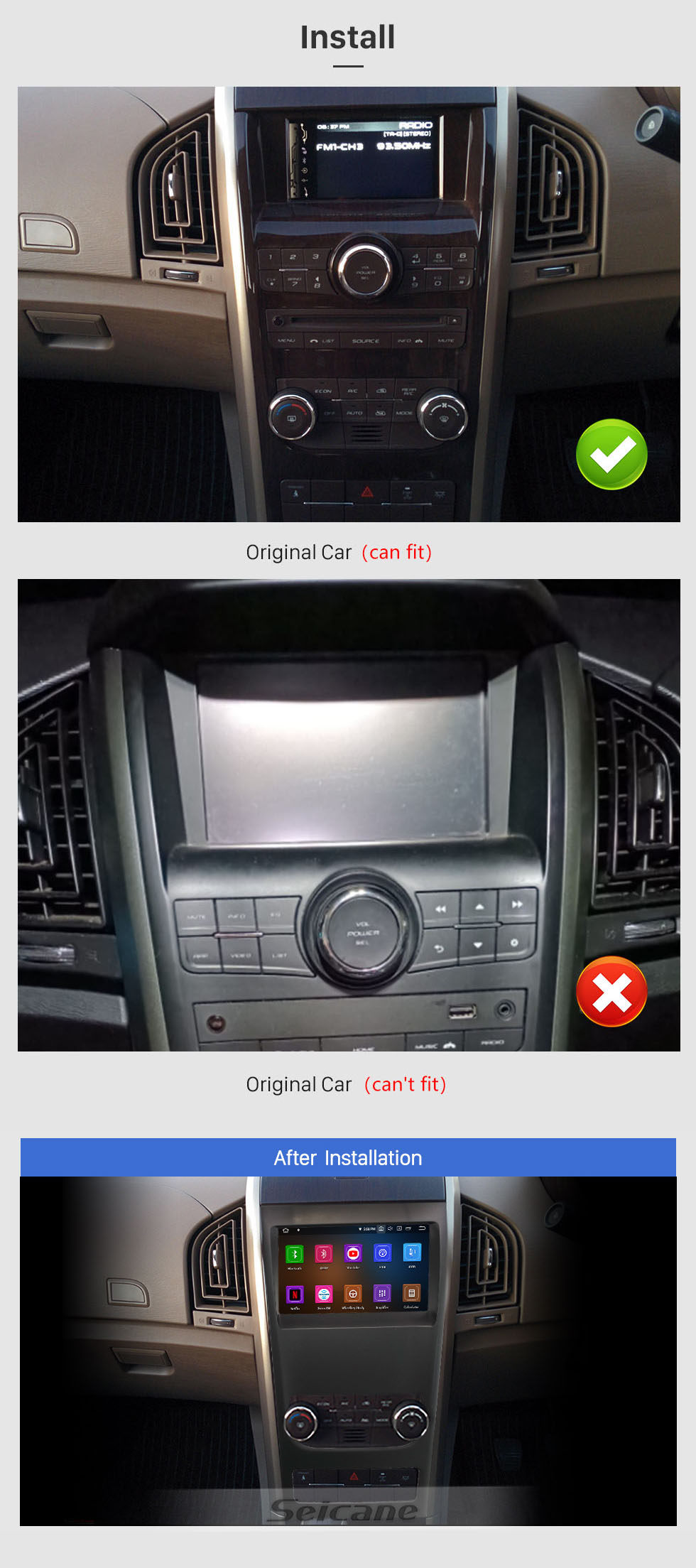 Seicane 9 pouces voiture GPS Navigation Stéréo Android 13.0 pour 2012 Mahindra XUV500 avec 8 codes CPU Image dans l&amp;amp;amp;amp;amp;amp;amp;#39;image Prise en charge Bluetooth RDS DVR Caméra de recul