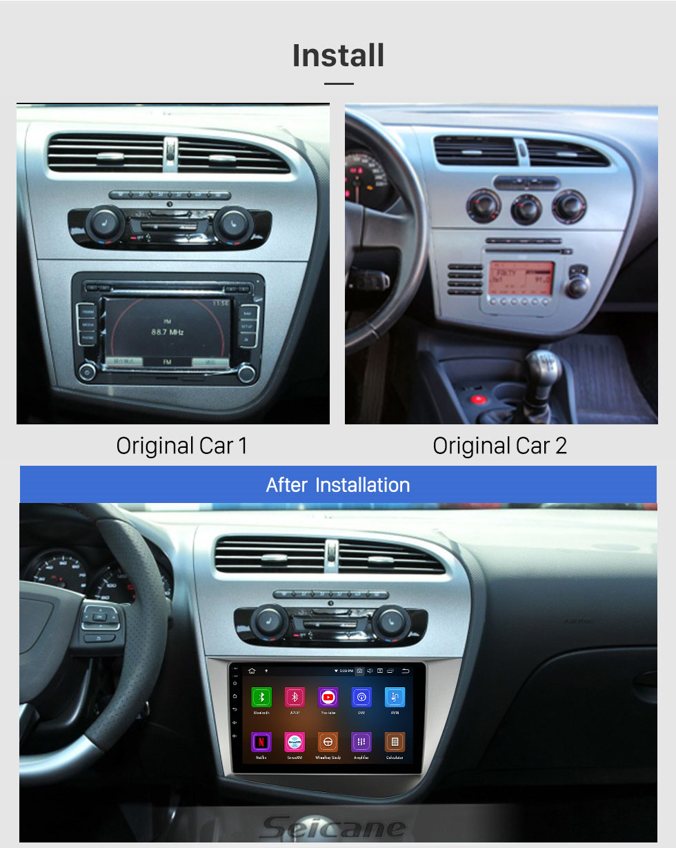 Seicane Tela sensível ao toque HD de 9 polegadas Android 11.0 para SEAT LEON LHD 2005-2012 Sistema de navegação GPS por rádio Bluetooth Suporte para carplay Câmera de backup