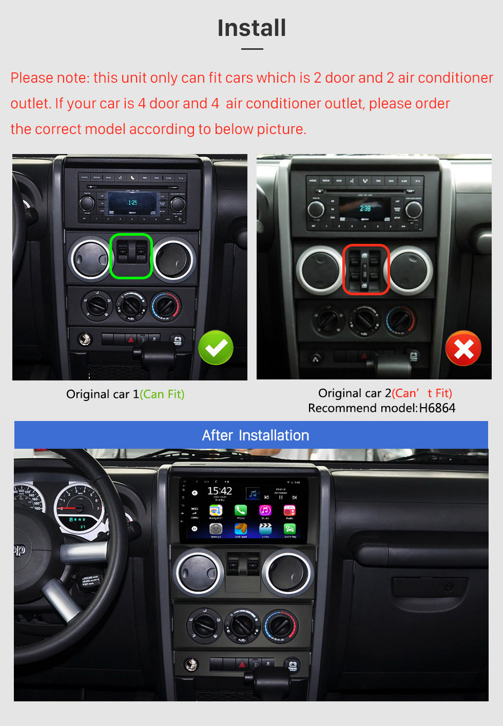 Seicane Android 10.0 HD Écran tactile 9 pouces pour 2008-2010 JEEP WRANGLER RUBICON 2 PORTES UK Radio Système de navigation GPS avec prise en charge Bluetooth Carplay Caméra arrière