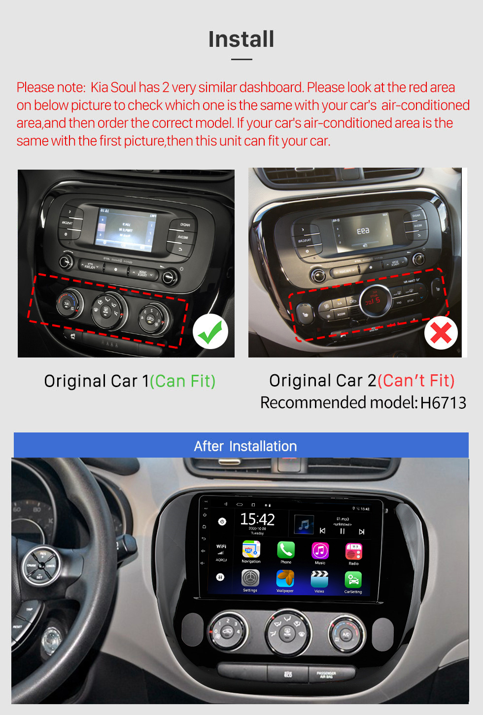 Kia Soul 2014-2016 Autoradio GPS Aftermarket Android Head Unit