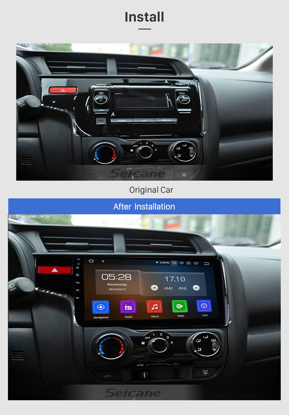 Seicane 10.1 polegadas OEM Android 11.0 Radio Capacitive Touch Screen Para 2014 2015 Honda FIT Suporte WiFi Bluetooth GPS Sistema de navegação TPMS DVR OBD II AUX Monitor de encosto de cabeça Controle de vídeo Câmera traseira USB SD