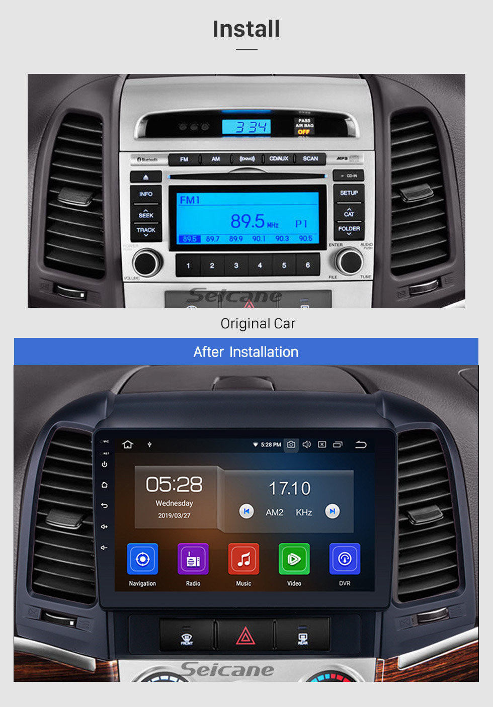 Seicane Para 2006-2012 Hyundai SANTA FE OEM Android 11.0 HD 1024 * 600 pantalla táctil Sistema de navegación GPS Radio Bluetooth OBD2 DVR Cámara de visión trasera TV 1080P Video USB WIFI Control del volante