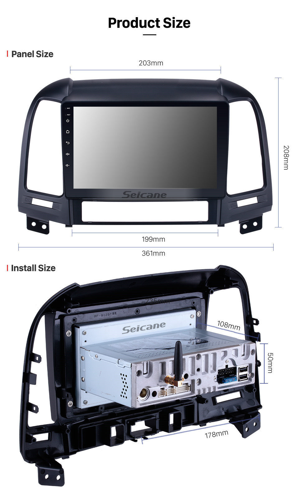 Seicane Para 2006-2012 Hyundai SANTA FE OEM Android 11.0 HD 1024 * 600 pantalla táctil Sistema de navegación GPS Radio Bluetooth OBD2 DVR Cámara de visión trasera TV 1080P Video USB WIFI Control del volante