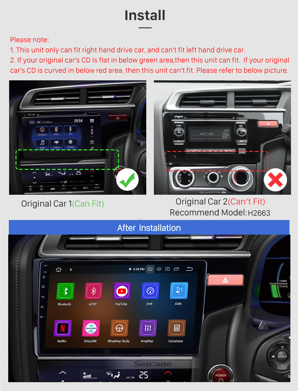 Seicane Radio de sistema de navegación GPS Android 11.0 de 9 pulgadas para 2014-2016 Honda Fit Support Reproductor de DVD Control remoto Bluetooth Pantalla táctil Sintonizador de TV