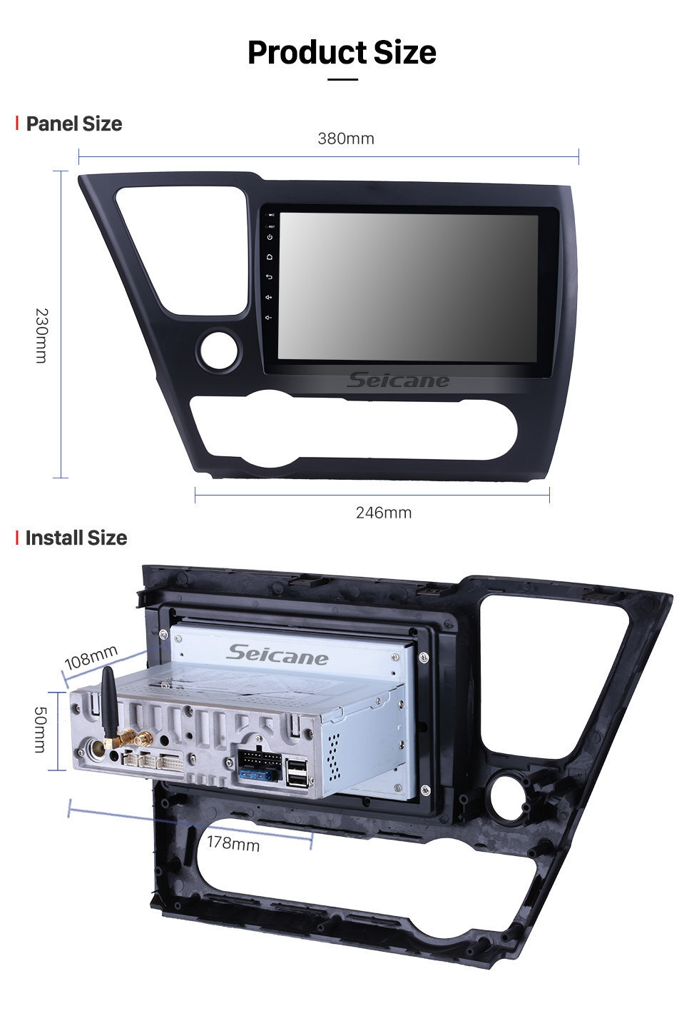 Seicane Pour 2014 2015 2016 2017 Honda Civic Android 11.0 HD Écran tactile 9 pouces stéréo de voiture GPS Navigation Radio Bluetooth Lien miroir OBD DVR Caméra de recul TV USB Carplay