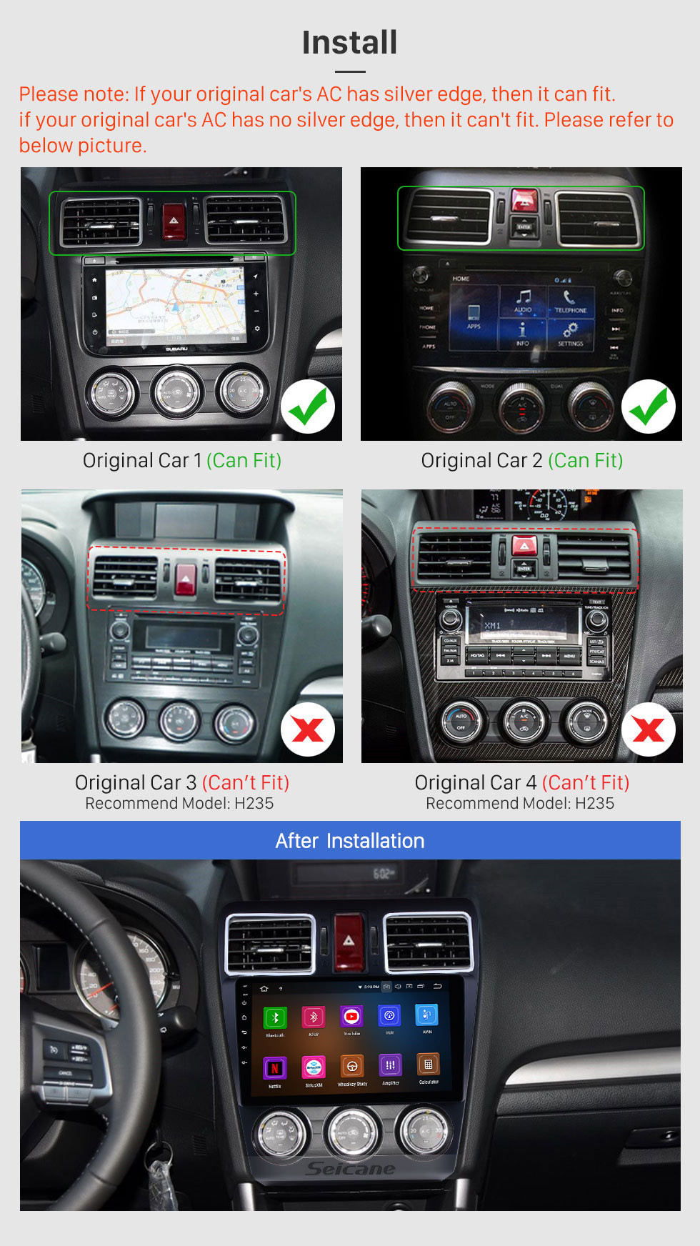 Seicane 2014 2015 2016 Subaru WRX Forester 9 pulgadas Android 11.0 Radio Sistema de navegación GPS Bluetooth Pantalla táctil 4G WiFi DAB + TPMS DAB + DVR OBDII Reproductor de DVD