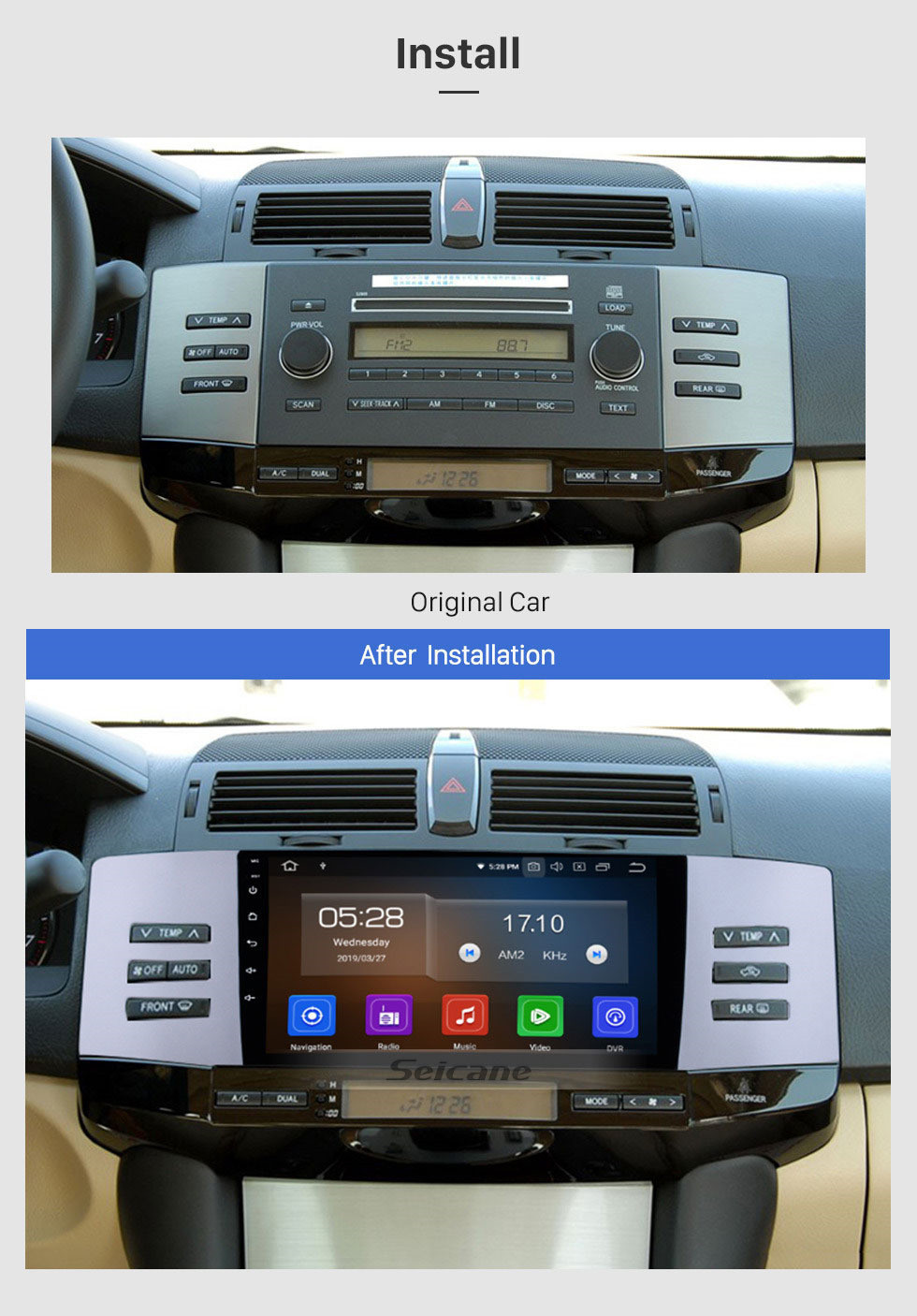Seicane 9 inch Android 11.0 HD Touchscreen Radio GPS Navigation system For 2005 2006 2007 2008 2009 Toyota Old Reiz Bluetooth Support OBD2 USB WIFI DVR Mirror Link Carplay