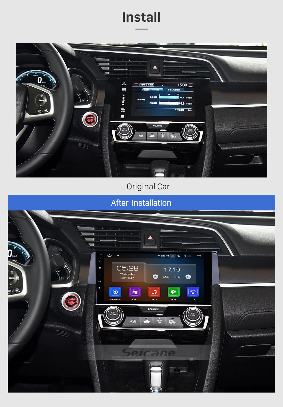 Seicane 9 zoll Android 11.0 2016 HONDA CIVIC HD Touchscreen Radio GPS Navigation Bluetooth WIFI USB Spiegel Link Aux Rückfahrkamera OBDII TPMS 1080 P video