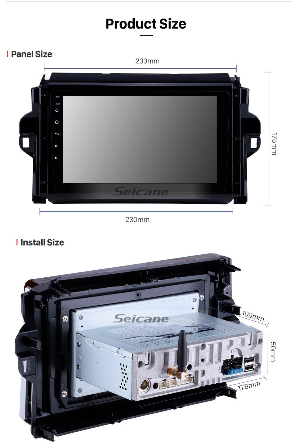 Seicane 9 pouces OEM Android 11.0 HD écran tactile système principal système de navigation GPS pour TOYOTA FORTUNER / COVERT 2015-2018 avec support USB 3G / 4G WIFI caméra de recul DVR OBD II